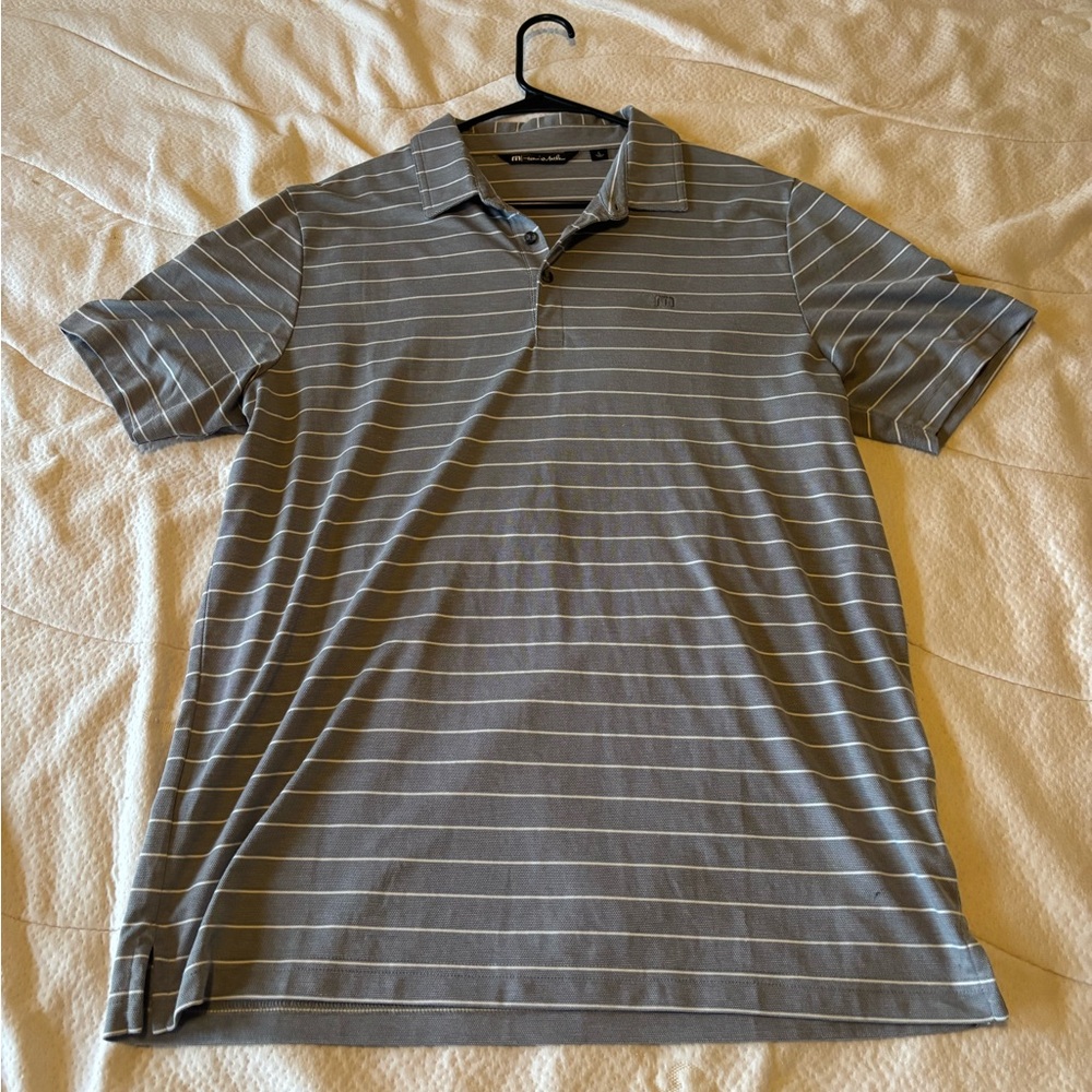 Travis Mathew Gray Polo with White Stripes